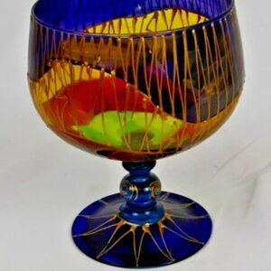 Studio Art Glass Goblet | Abstract Multicolor Swirl Design
